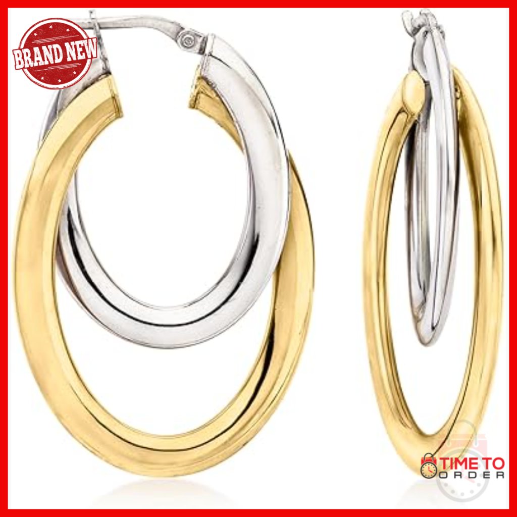 Sterling Silver 18kt Gold Hoop Earrings, 1 5/8" Snap-Back